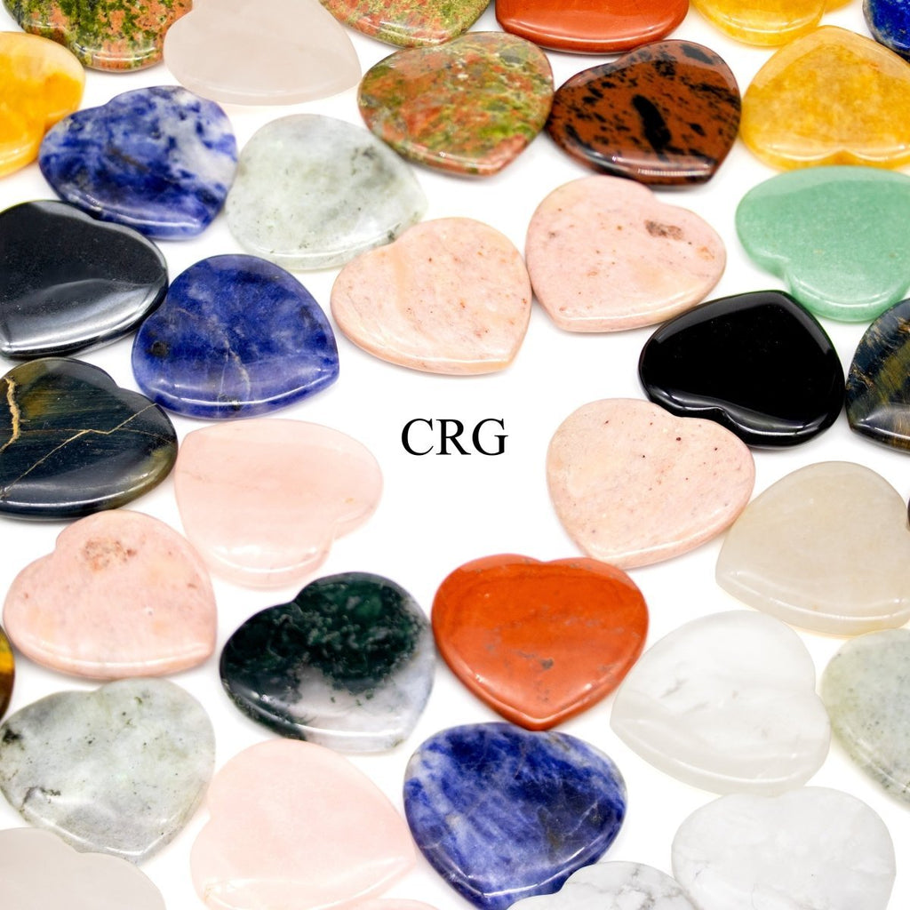 Assorted Gemstone Hearts (60 Pieces) Size 30 mm Mixed Crystal Rounded Shapes