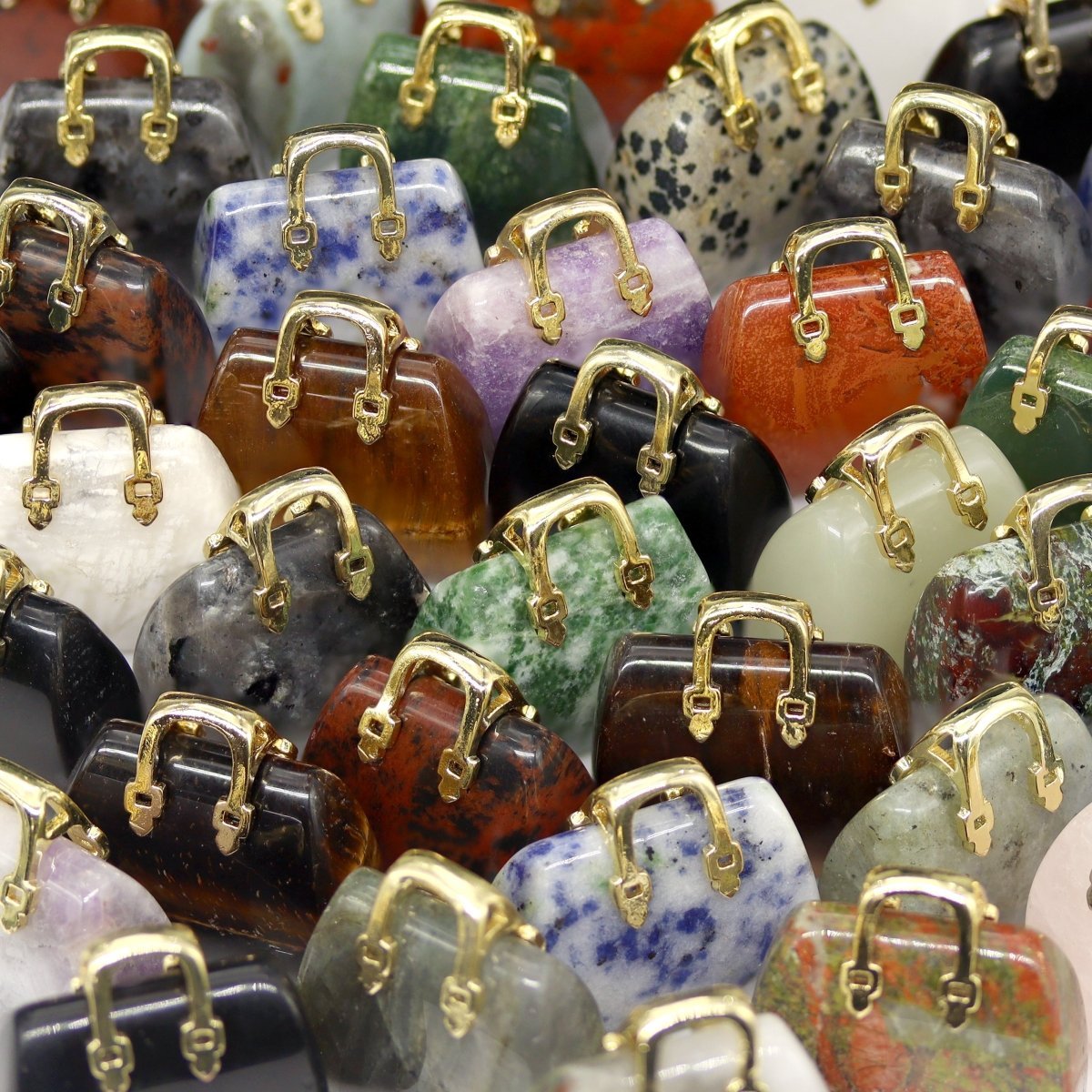 Assorted Gemstone Mini Purses (5 Pieces) Size 30 mm Mixed Crystal Shape Carvings