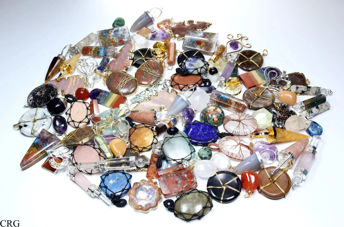 Assorted Gemstone Pendants (50 Pieces) Wholesale Crystal Gemstone Jewelry Supply Parts (INJD)