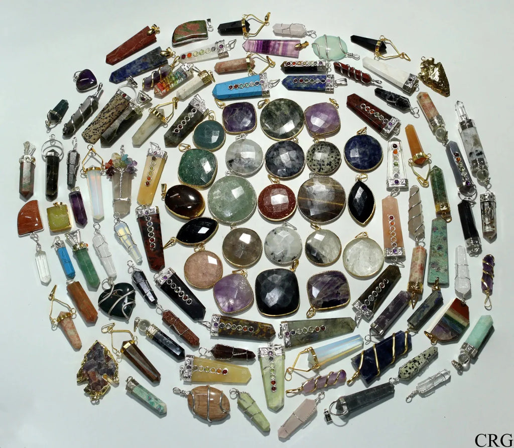 Assorted Gemstone Pendants (50 Pieces) Wholesale Crystal Gemstone Jewelry Supply Parts (INJD)