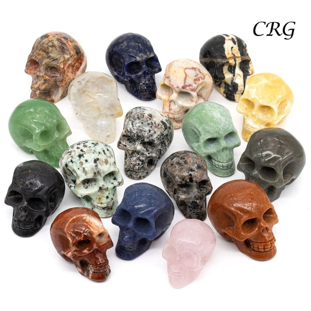 Assorted Gemstone Skulls Size 2 Inches Mixed Crystal Carvings