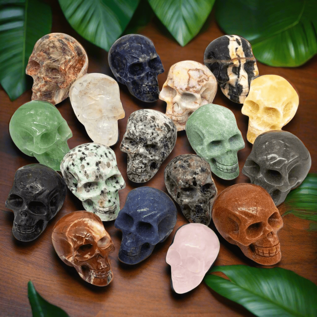 Assorted Gemstone Skulls Size 2 Inches Mixed Crystal Carvings