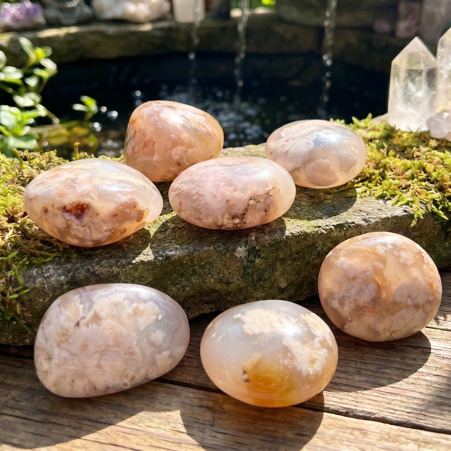 Flower Agate Crystal Palm Stone Carving