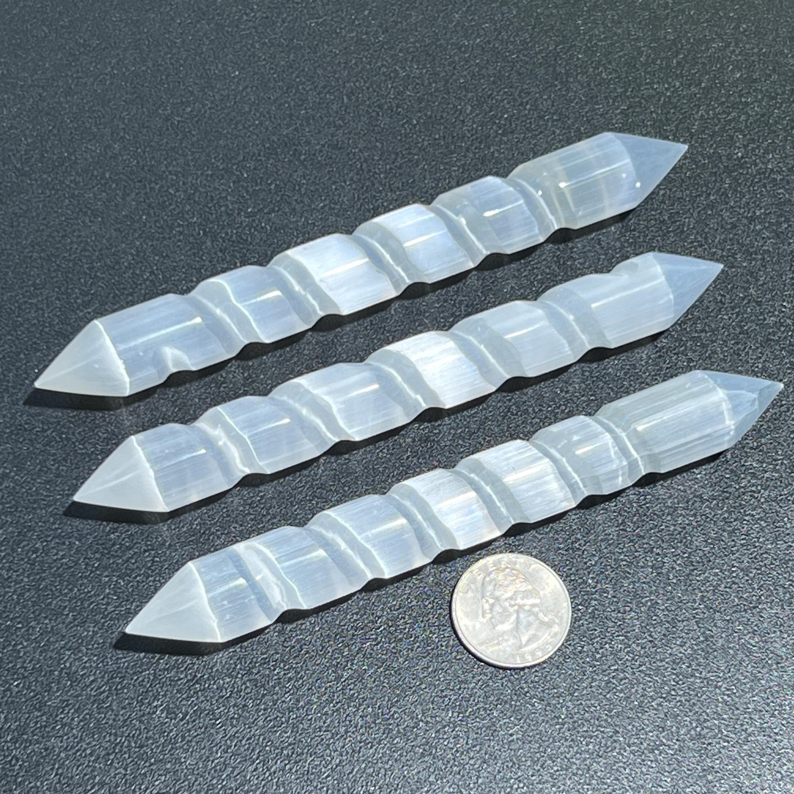 Selenite Crystal Spiral Wand Double Terminated Point Carving