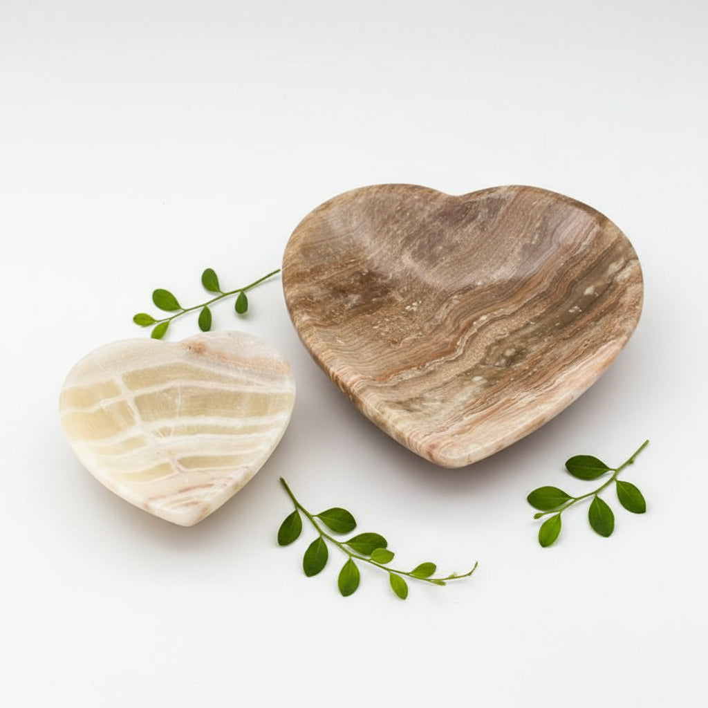 Banded Onyx Calcite Heart Dish Home Decor Jewelry Bowl