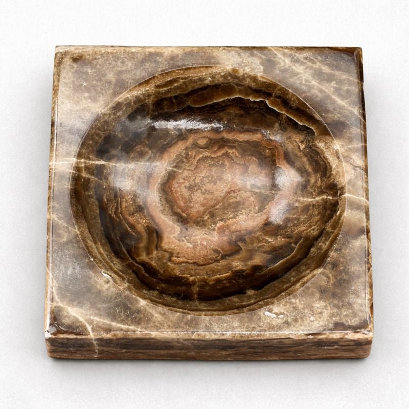 Banded Onyx Calcite Square Dish Home Decor Jewelry Bowl (1 Piece)