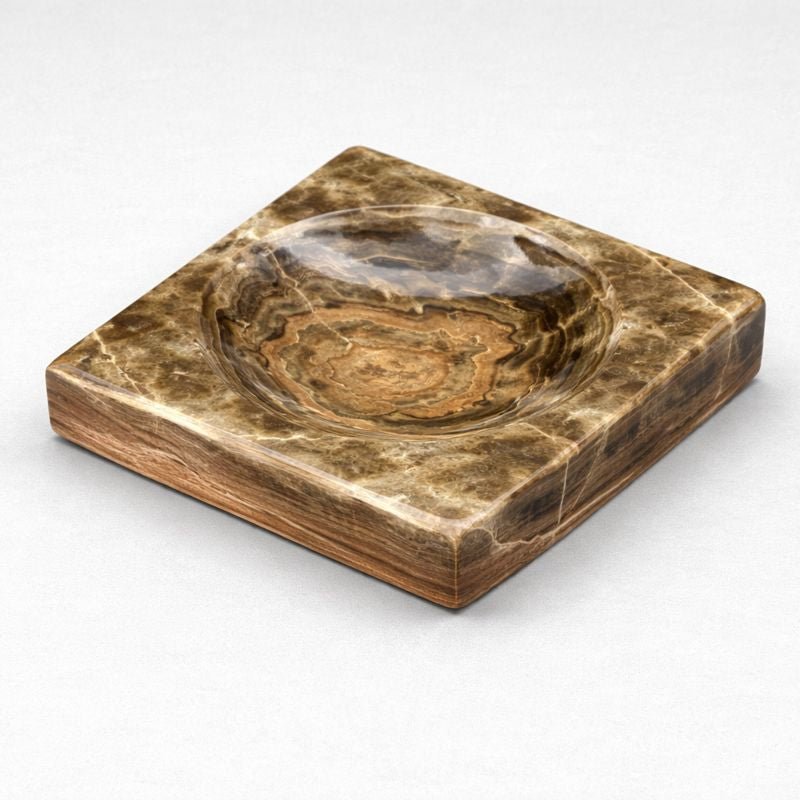 Banded Onyx Calcite Square Dish Home Decor Jewelry Bowl (1 Piece)
