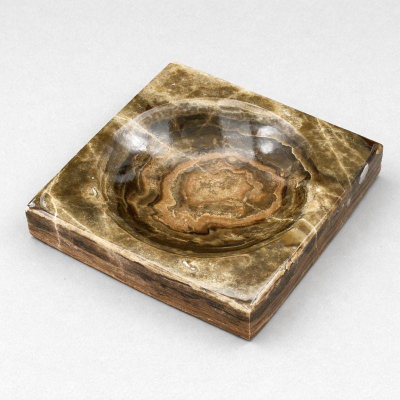 Banded Onyx Calcite Square Dish Home Decor Jewelry Bowl (1 Piece)