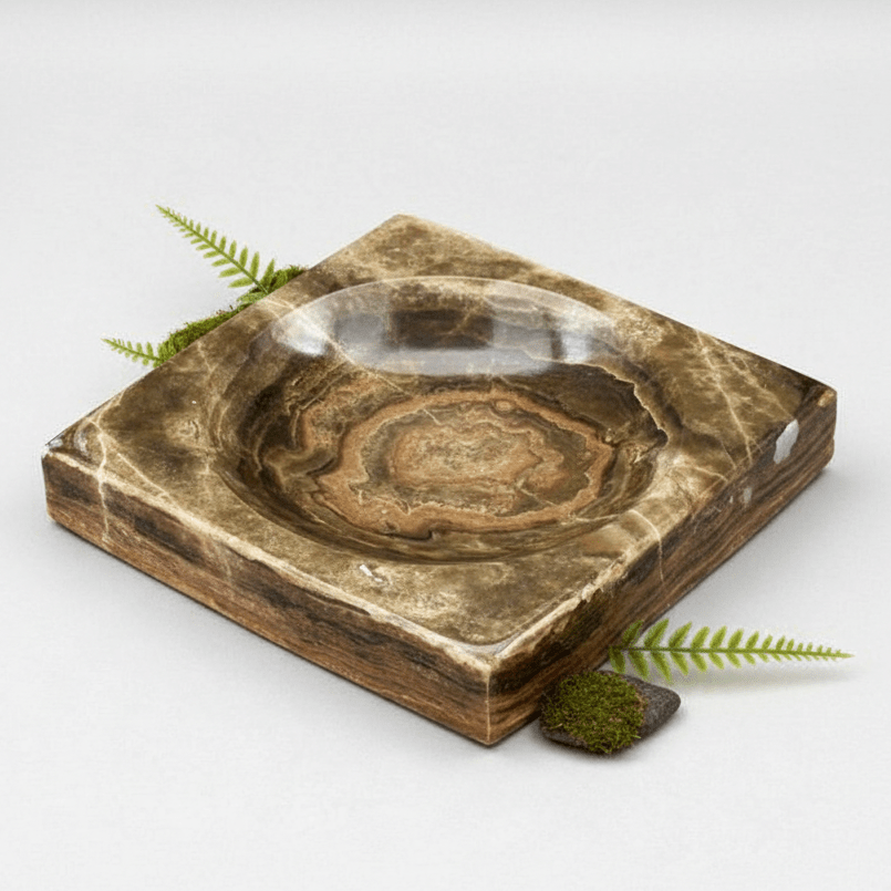 Banded Onyx Calcite Square Dish Home Decor Jewelry Bowl (1 Piece)