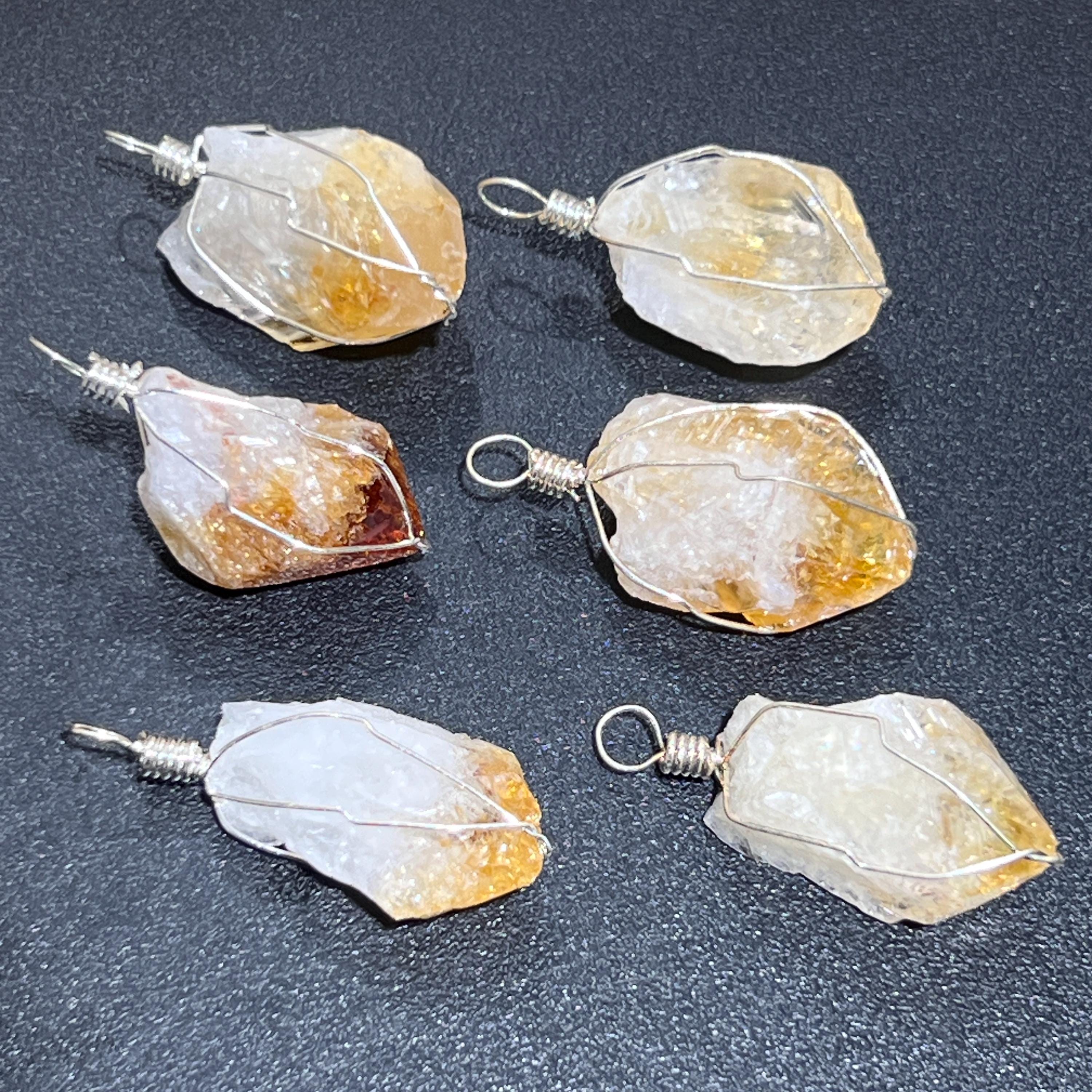 Raw Citrine Crystal Point Pendant (Silver Plated Wire Wrapped)