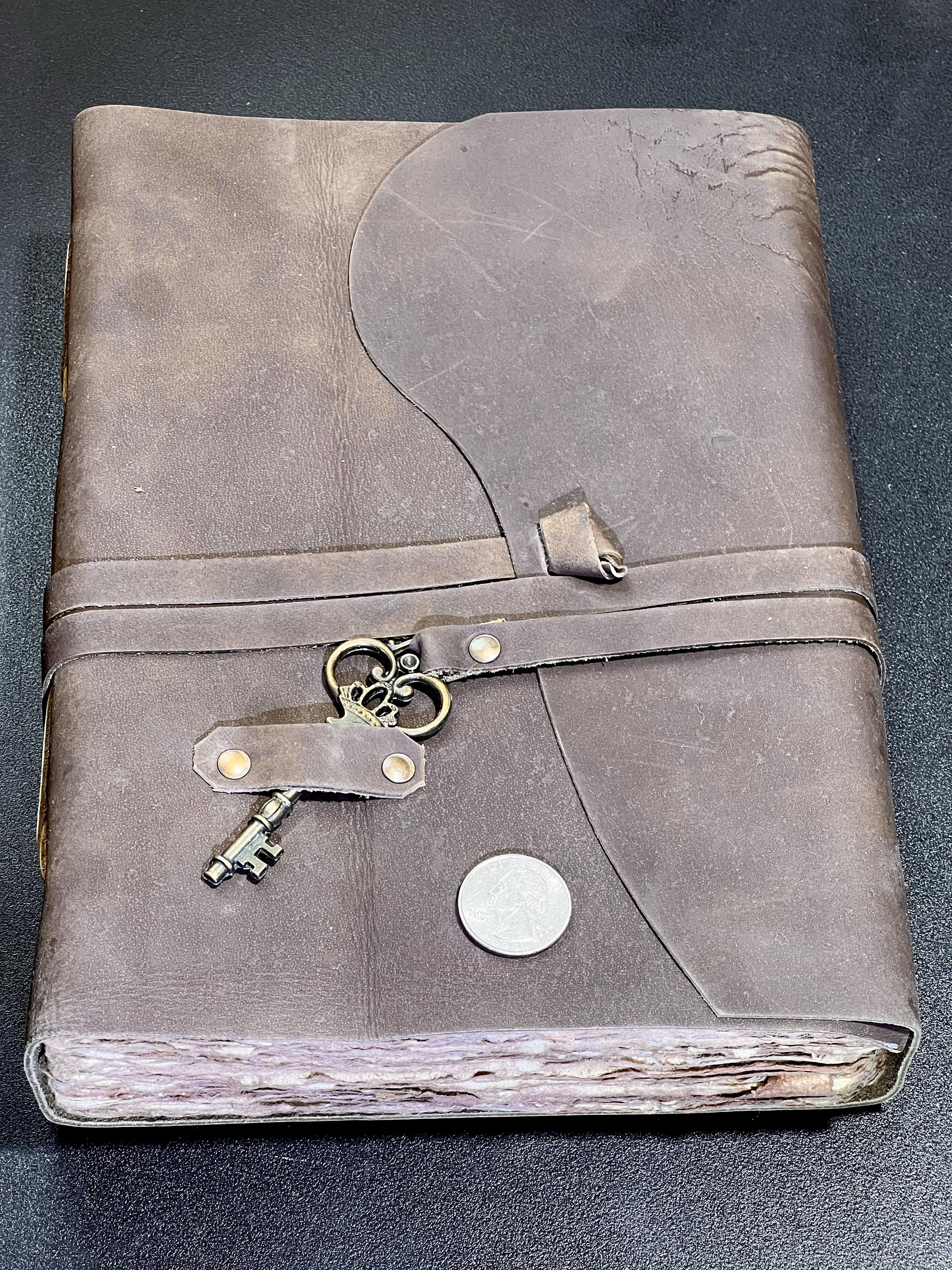 Papyrus Rustic Brown Leather Bound 100 Page Sketchbook Notebook Key Carving