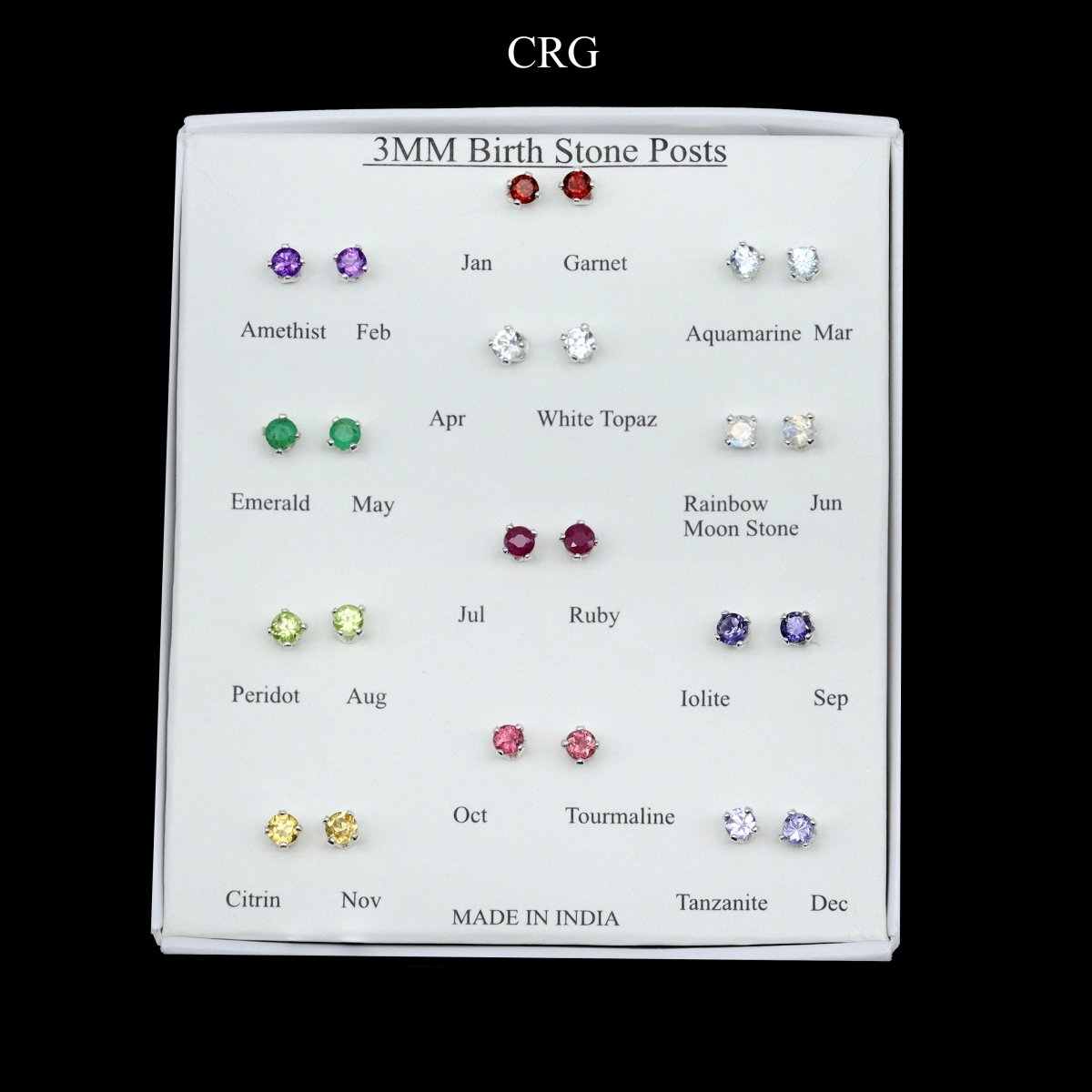 Birthstone Stud Earrings with 925 Sterling Silver (3mm) (12 Pairs)