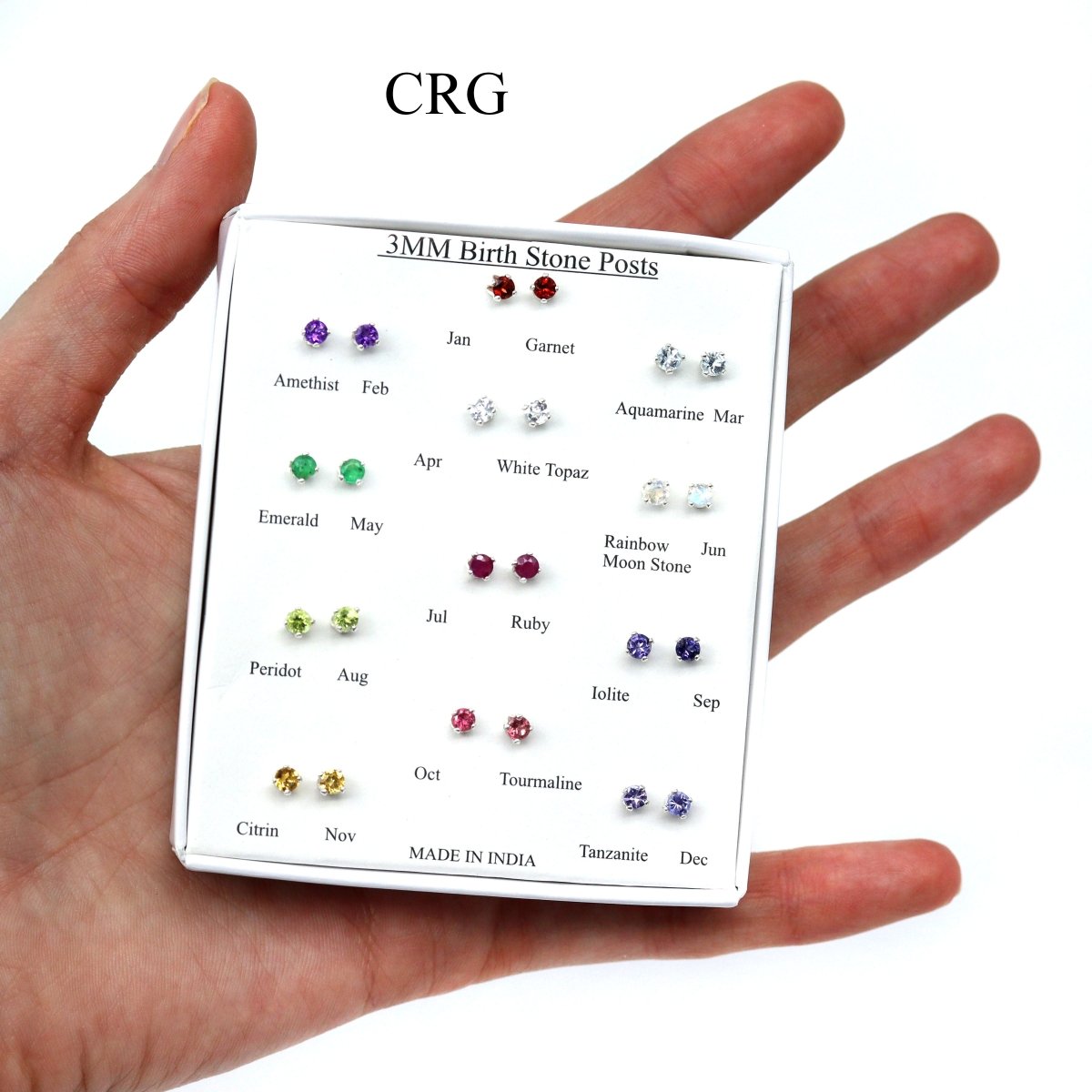 Birthstone Stud Earrings with 925 Sterling Silver (3mm) (12 Pairs)