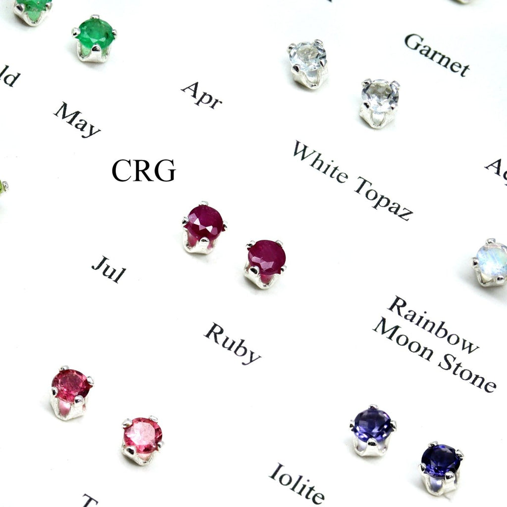 Birthstone Stud Earrings with 925 Sterling Silver (3mm) (12 Pairs)