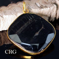 Black Agate Faceted Square Pendant with Gold Plating (1 Piece) Size 1.5 Inches (INJD)
