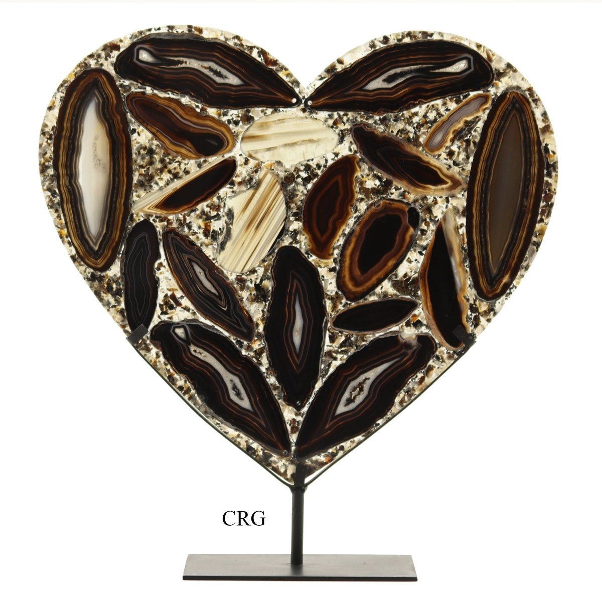 Black Agate Resin Heart on Metal Stand 10 to 12 inches