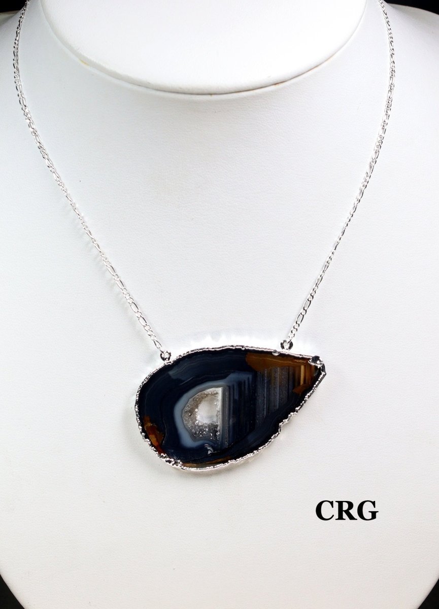Black Agate Slice Necklace with Silver Plating (16 Inches) (1 Piece)