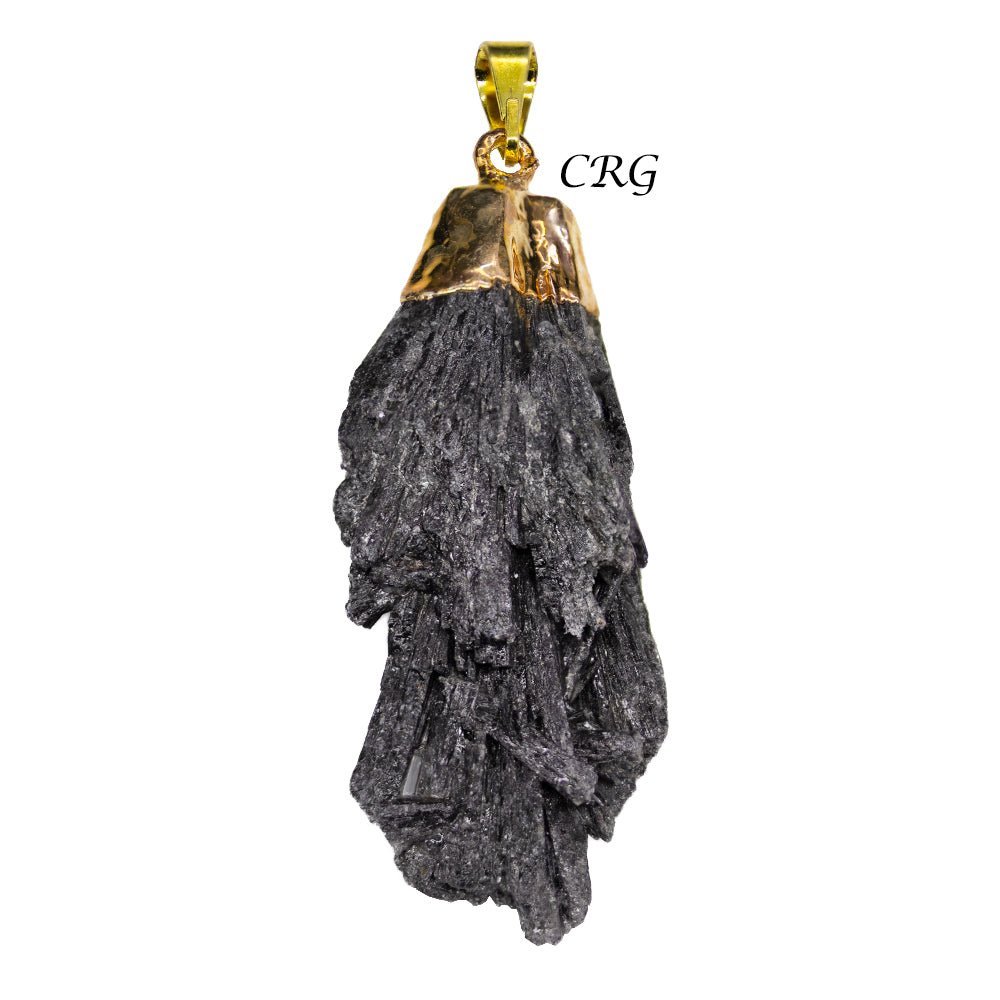 Black Kyanite Fan Pendant with Gold Plating (4 Pieces) Size 1 to 2 Inches Crystal Jewelry Charm