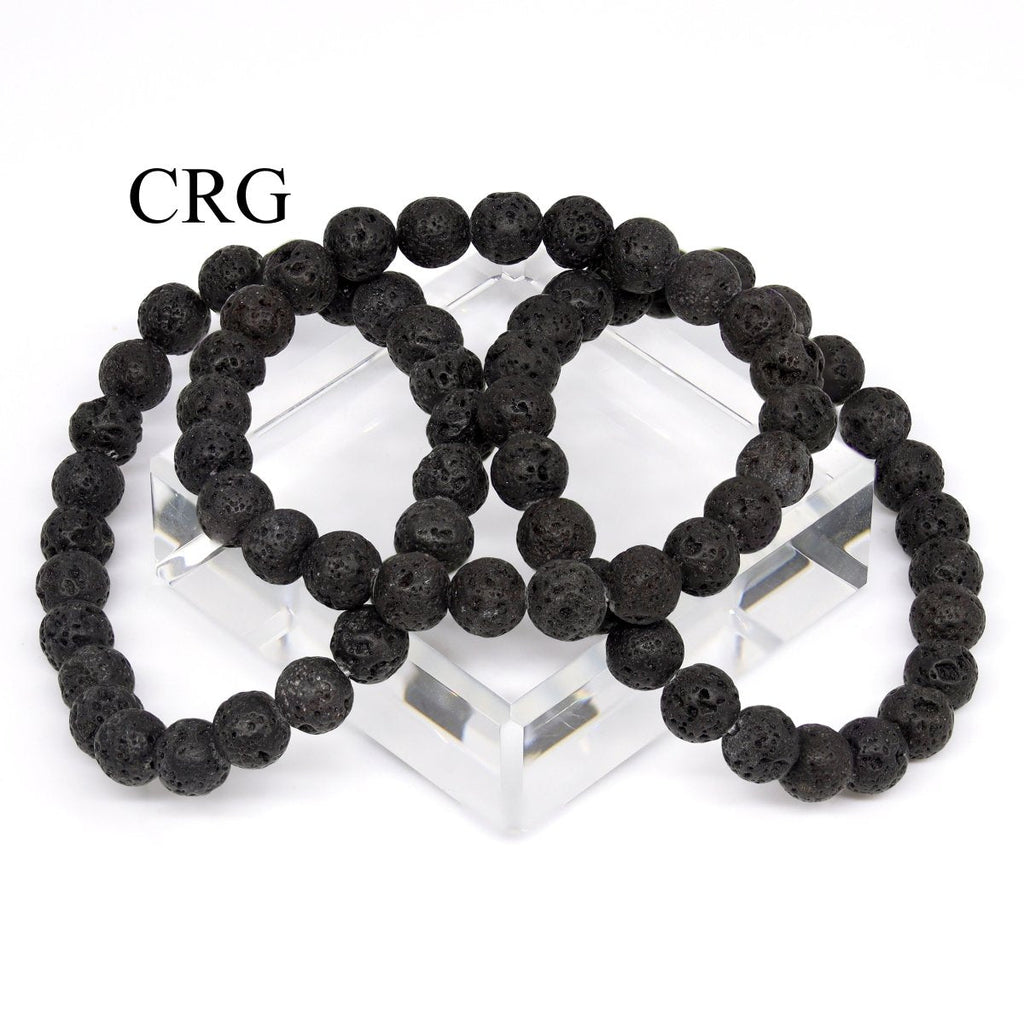 Black Lava Rock Round Bead Stretch Bracelet (8 mm) (1 Piece)