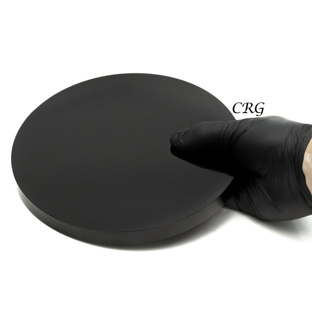 Black Obsidian Disk with Stand (2 Pieces) Size 7 to 8 Inches Polished Smooth Crystal Disk