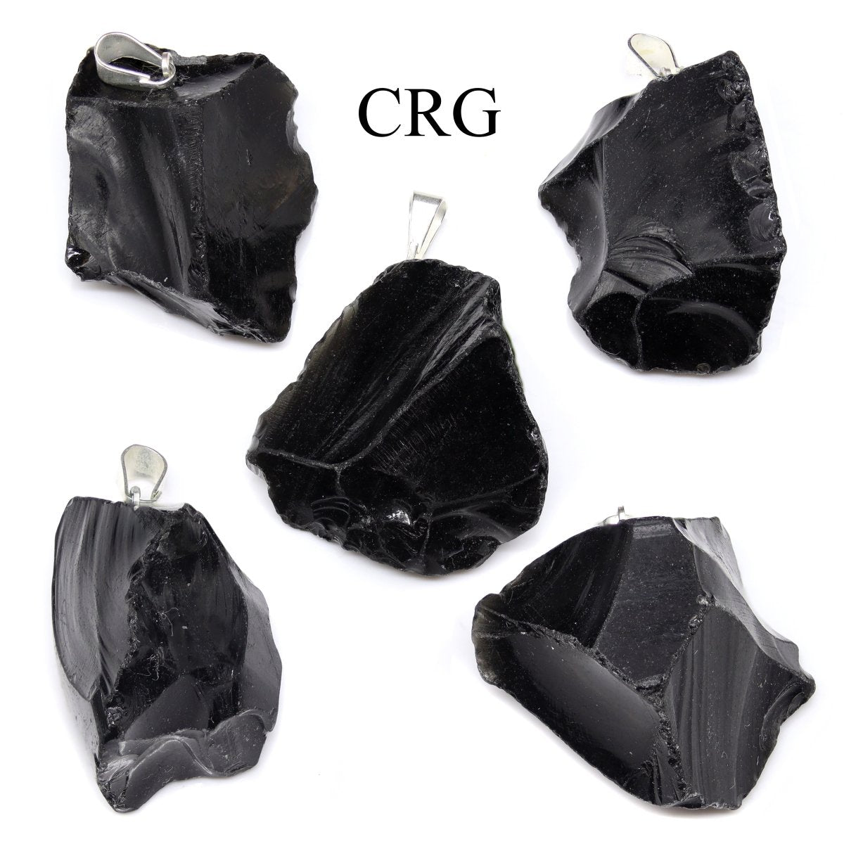 Black Obsidian Rough Rock Pendant with Silver Bail 18 to 22 mm (5 Pieces)
