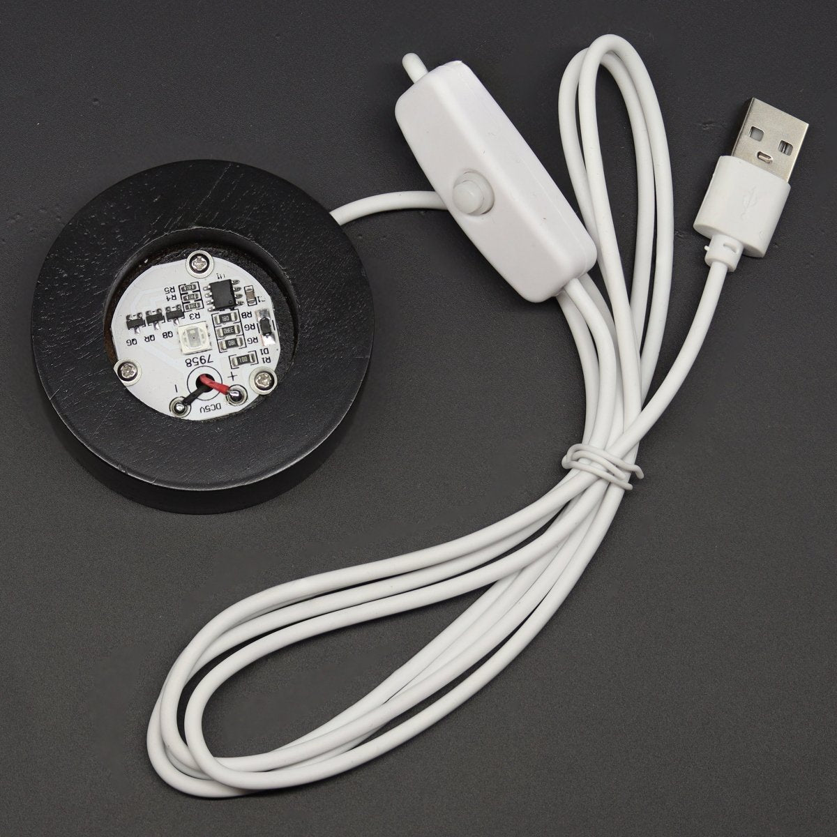 Black Round Wooden Color Changing Light Display Base with USB Port (1 Piece) Size 2.5 Inches Lamp