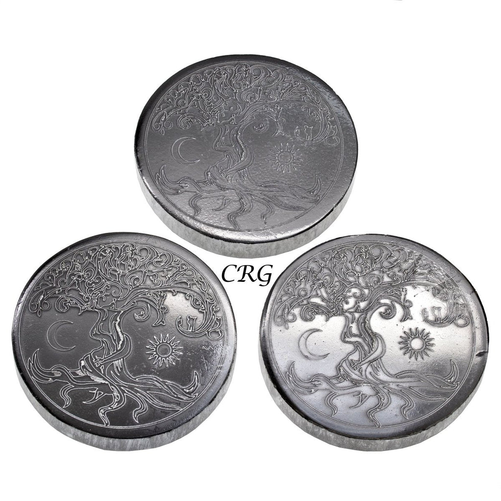 Black Selenite Engraved Tree of Life Plate 4 inches (1 Piece)