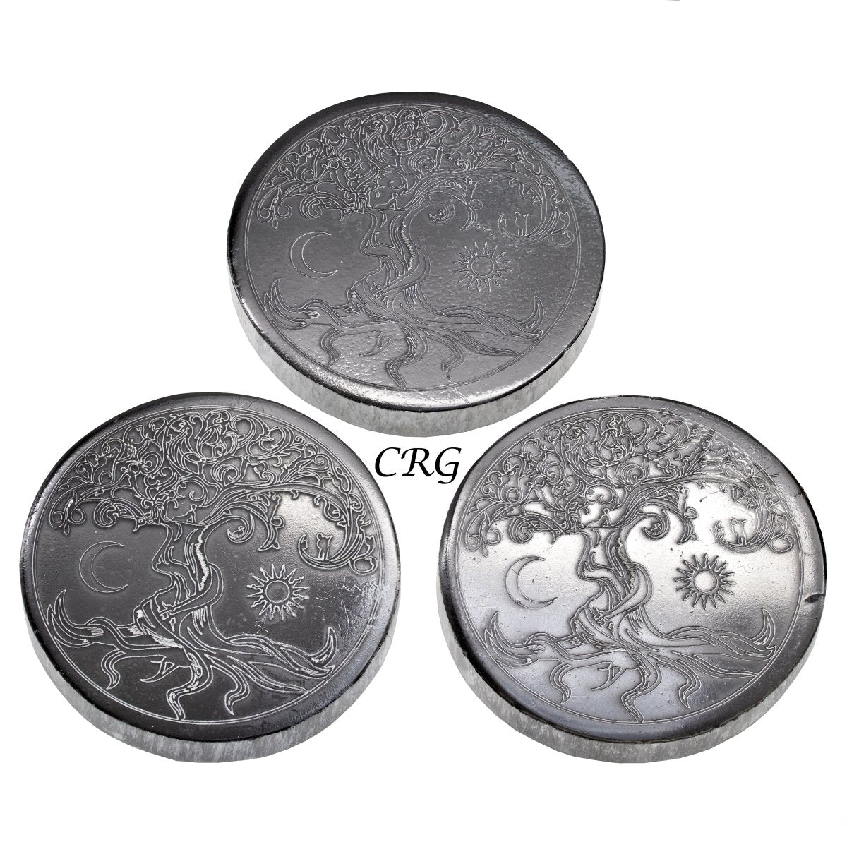 Black Selenite Engraved Tree of Life Plate 4 inches (1 Piece)
