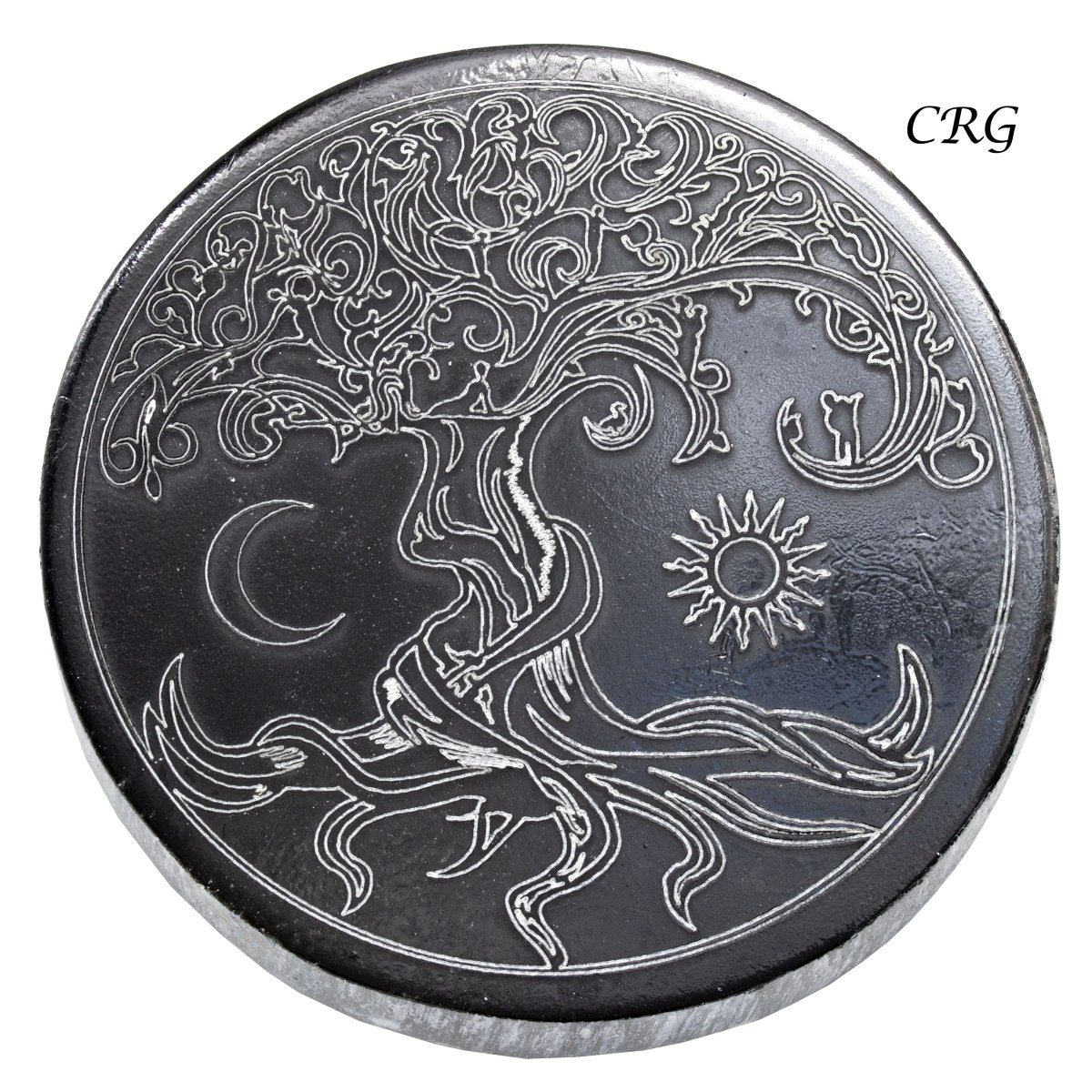 Black Selenite Engraved Tree of Life Plate 4 inches (1 Piece)