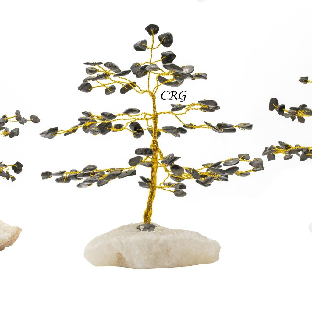 Black Tourmaline 100 Chip Tree with Cluster Base and Gold Wire (1 Piece) Size 6.5 Inches Crystal Gemstone Decor