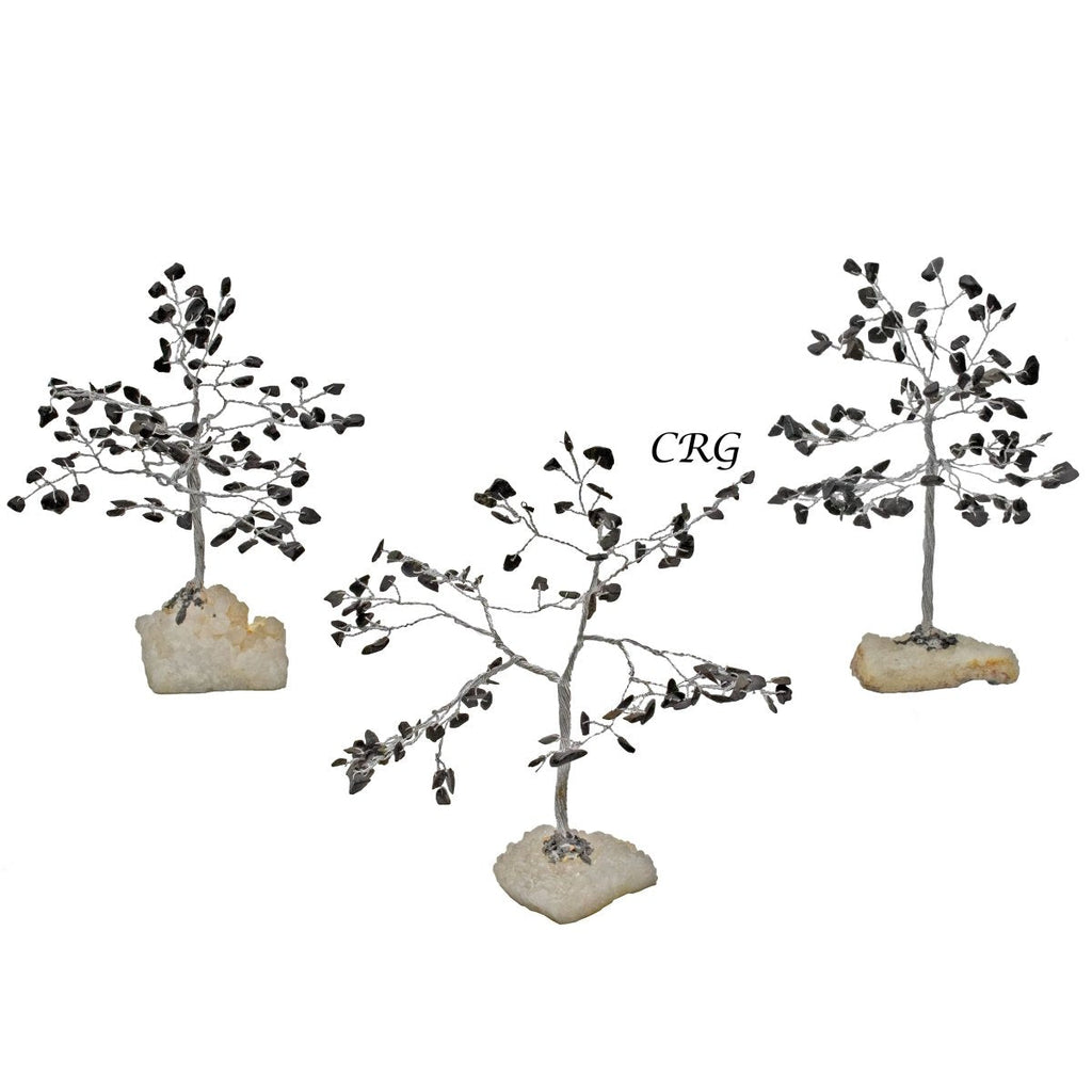 Black Tourmaline 100 Chip Tree with Cluster Base and Silver Wire (1 Piece) Size 6.5 Inches Crystal Gemstone Decor
