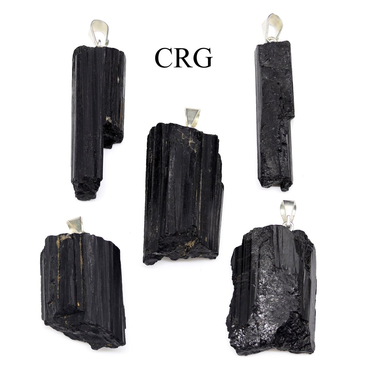 Black Tourmaline Rod Pendant with Silver Plated Bail (0.5 To 1 Inch) (5 Pieces)