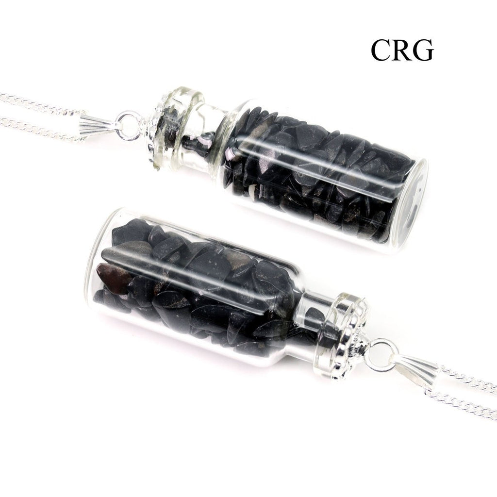 Black Tourmaline Pendant (2 Inches) (5 Pcs) Small Crystal Chip Bottle Charm (INJD)