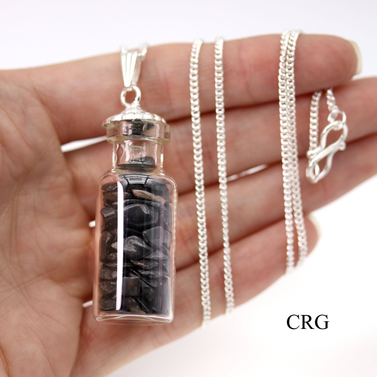 Black Tourmaline Pendant (2 Inches) (5 Pcs) Small Crystal Chip Bottle Charm (INJD)