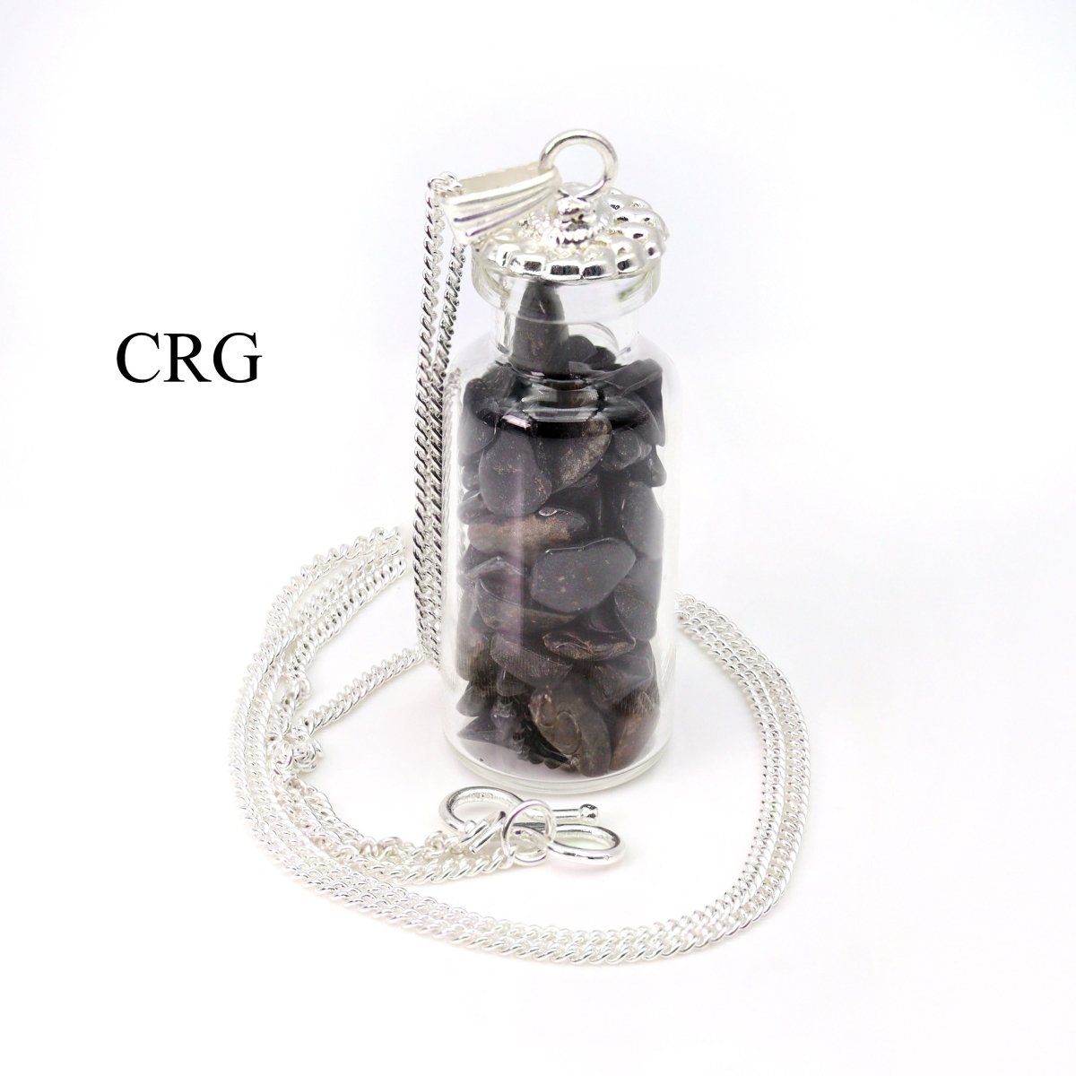 Black Tourmaline Pendant (2 Inches) (5 Pcs) Small Crystal Chip Bottle Charm (INJD)