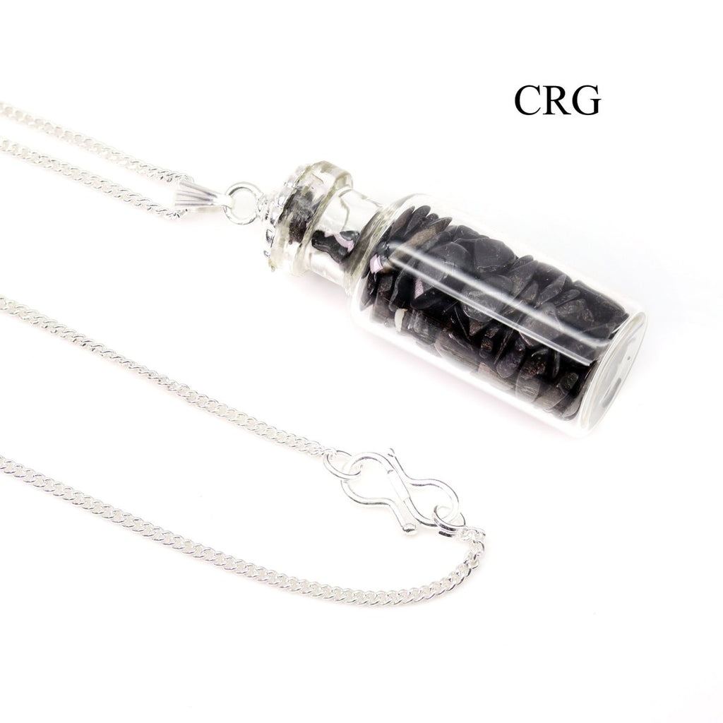 Black Tourmaline Pendant (2 Inches) (5 Pcs) Small Crystal Chip Bottle Charm (INJD)