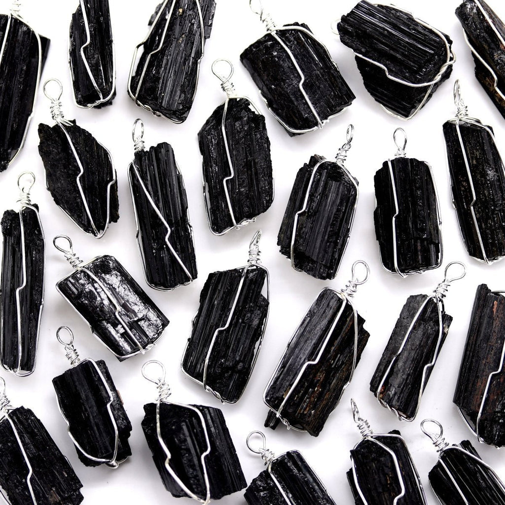 Black Tourmaline Pendant with Silver Plated Wire Cage (1 To 1.5 Inches) (1 Piece)