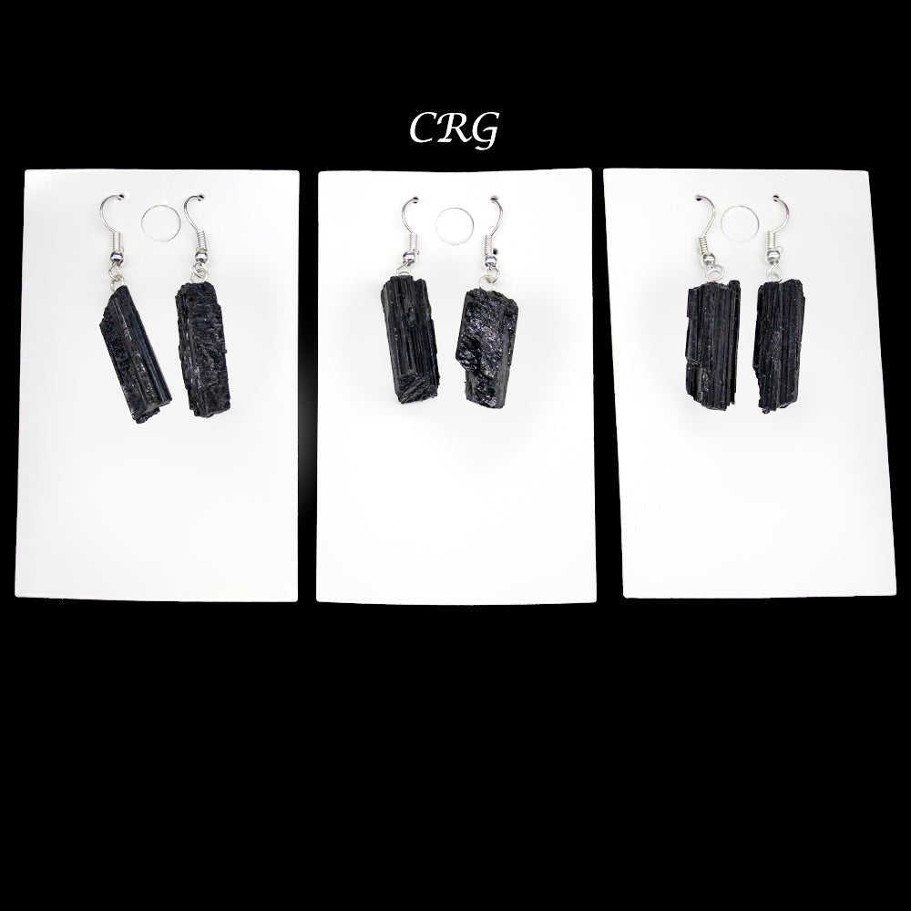 Black Tourmaline Rough Earrings with Silver Plated Wire (1 Pair) Wholesale Crystal Gemstone Jewelry