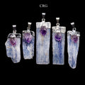 Blue Kyanite Blade Pendant with Amethyst and Silver Plating (4 Pieces) Size 2.5 to 3.5 Inches Crystal Jewelry Charm
