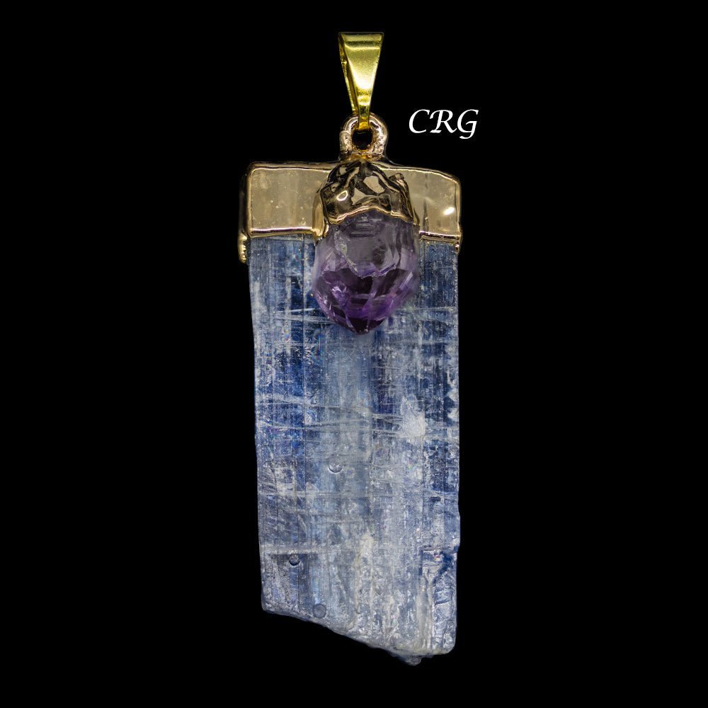 Blue Kyanite Pendant with Amethyst and Gold Plating (1.5 To 2 Inches) (4 Pieces)