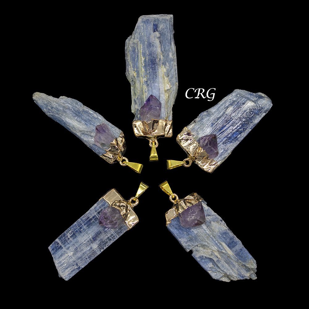 Blue Kyanite Pendant with Amethyst and Gold Plating (1.5 To 2 Inches) (4 Pieces)