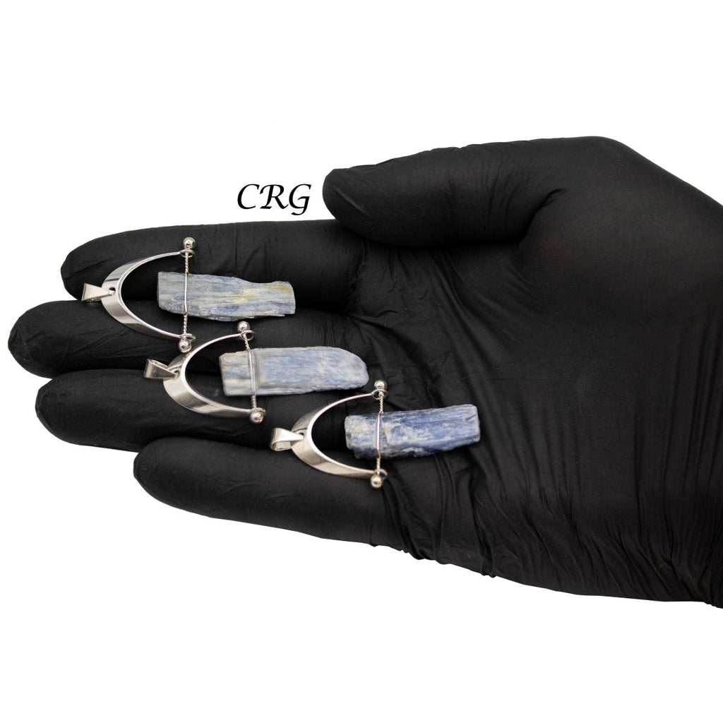 Blue Kyanite Raw Blade Pendant with Silver-Plated Arch Swivel Bail (4 Pieces) Size 1.5 to 2 Inches Crystal Jewelry Charm