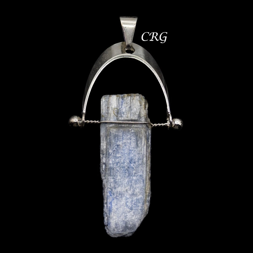 Blue Kyanite Raw Blade Pendant with Silver-Plated Arch Swivel Bail (4 Pieces) Size 1.5 to 2 Inches Crystal Jewelry Charm