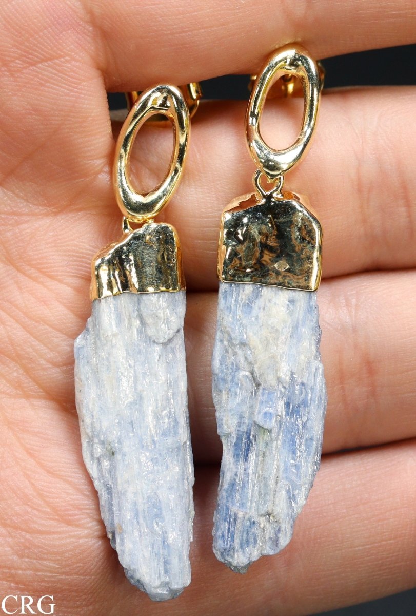 Blue Kyanite Thin Blade Earrings with Gold Plating (1 Inch) (1 Pair)