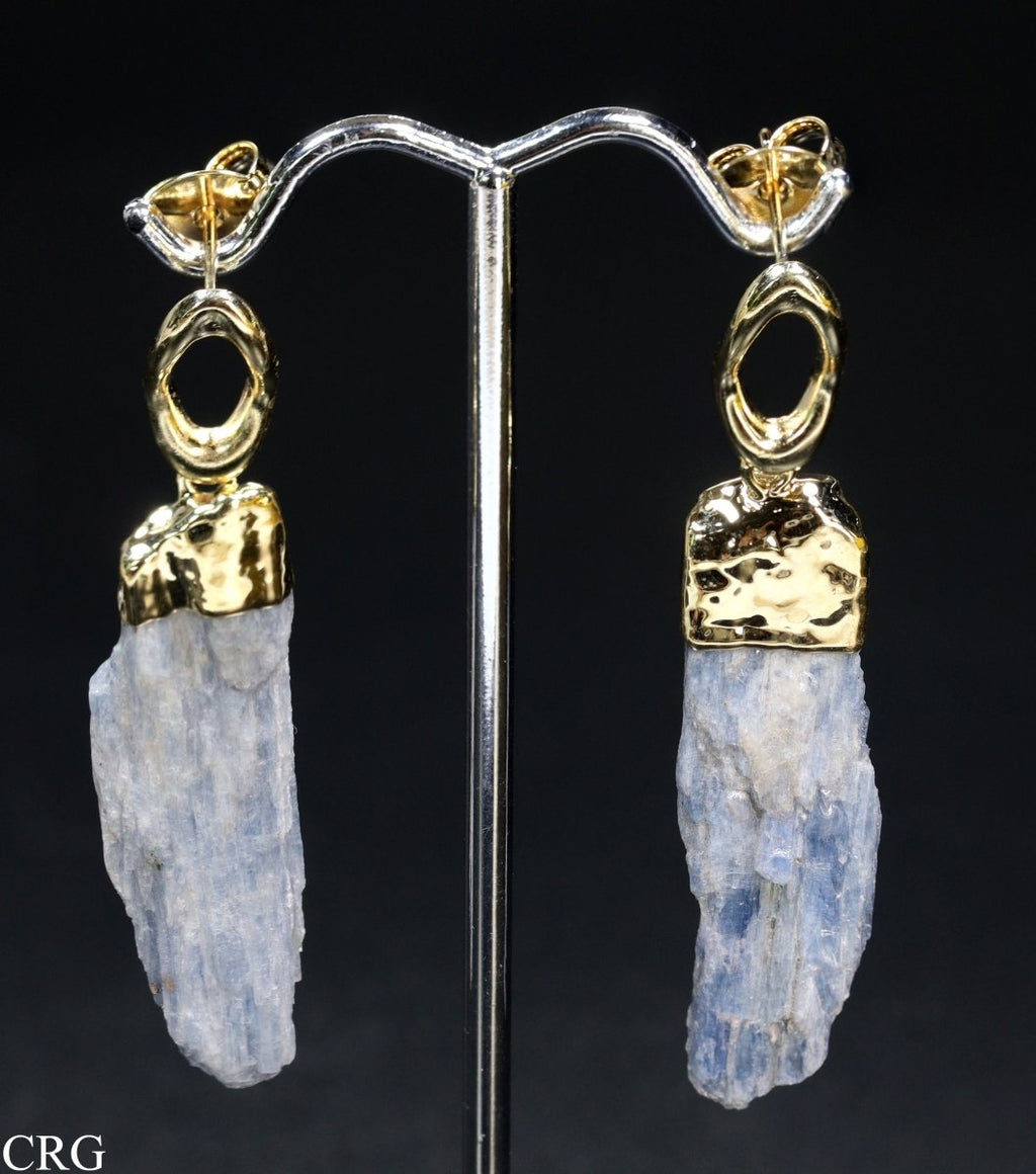 Blue Kyanite Thin Blade Earrings with Gold Plating (1 Inch) (1 Pair)