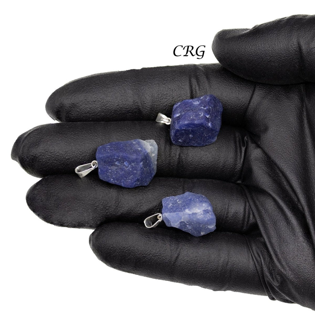 Blue Quartz Rough Pendant with Silver Plated Bail (0.5 Inch) (5 Pieces)