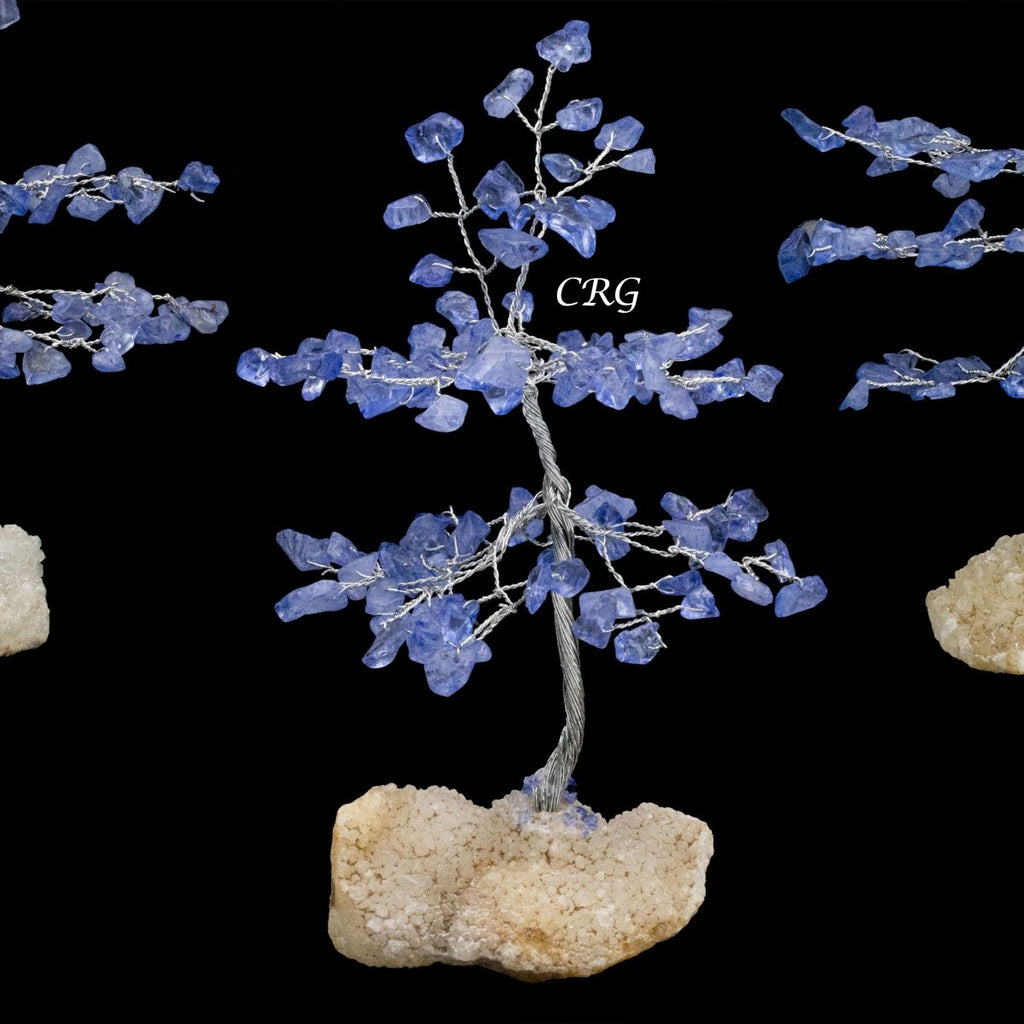 Blue Sapphire 100 Chip Tree with Cluster Base and Silver Wire (1 Piece) Size 6 Inches Gemstone Tree