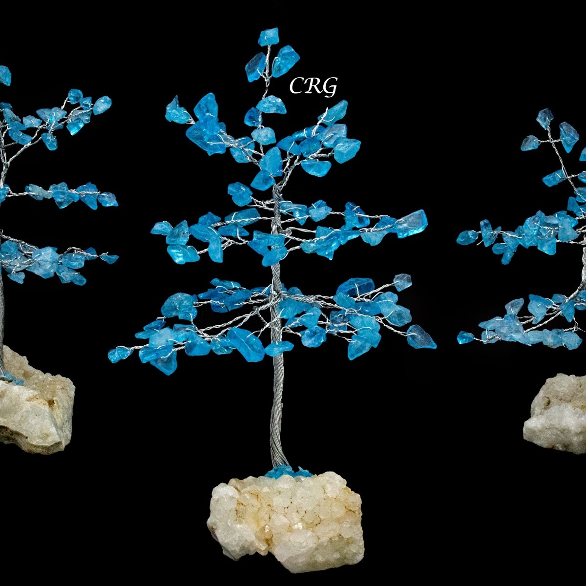 Blue Topaz 100 Chip Tree with Cluster Base and Silver Wire (1 Piece) Size 6 Inches Gemstone Tree