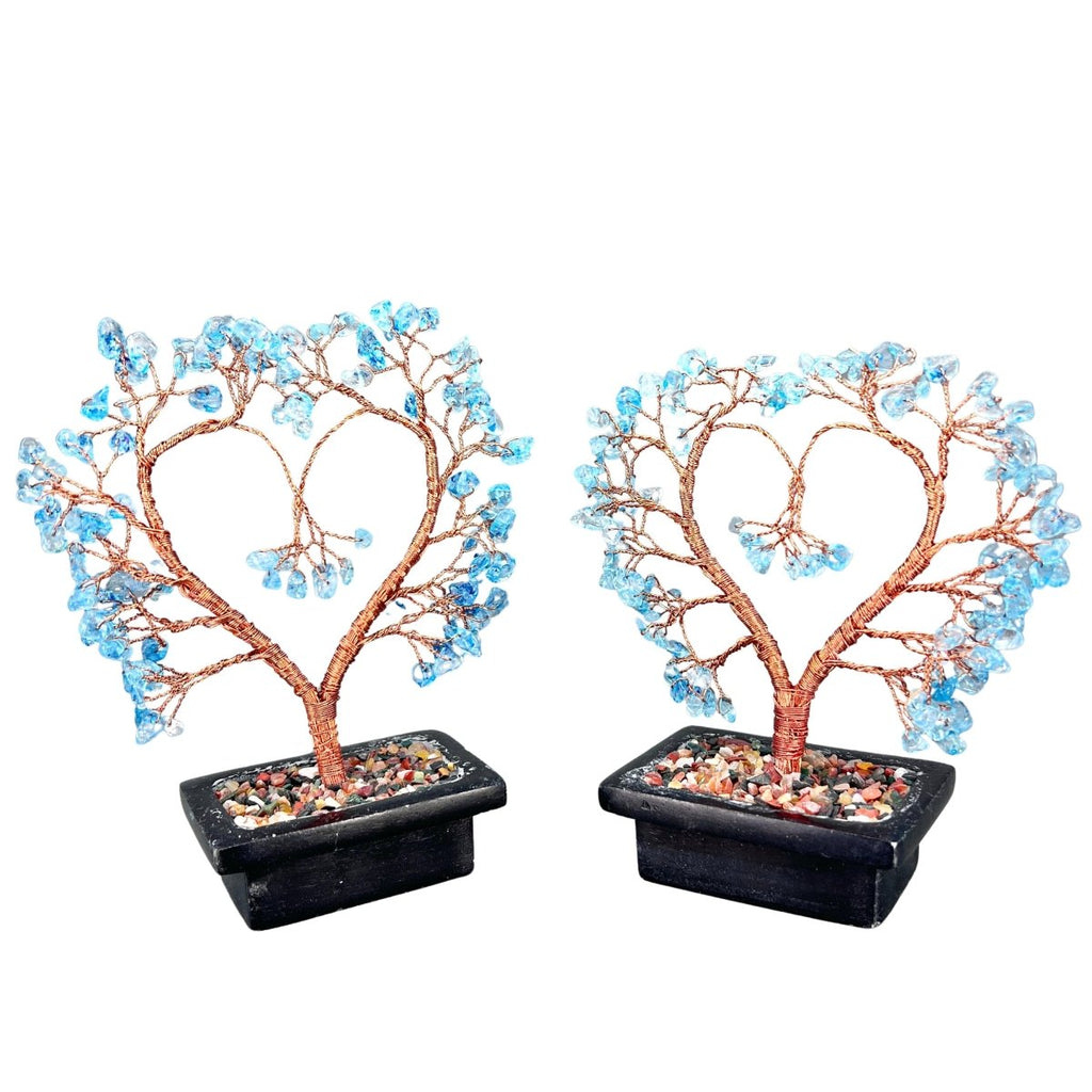 Blue Topaz Large Gemstone Tree Copper Wire On Soapstone Base (5 To 6 Inches) (Set Of 2) Crystal Chip Style Decorative Display