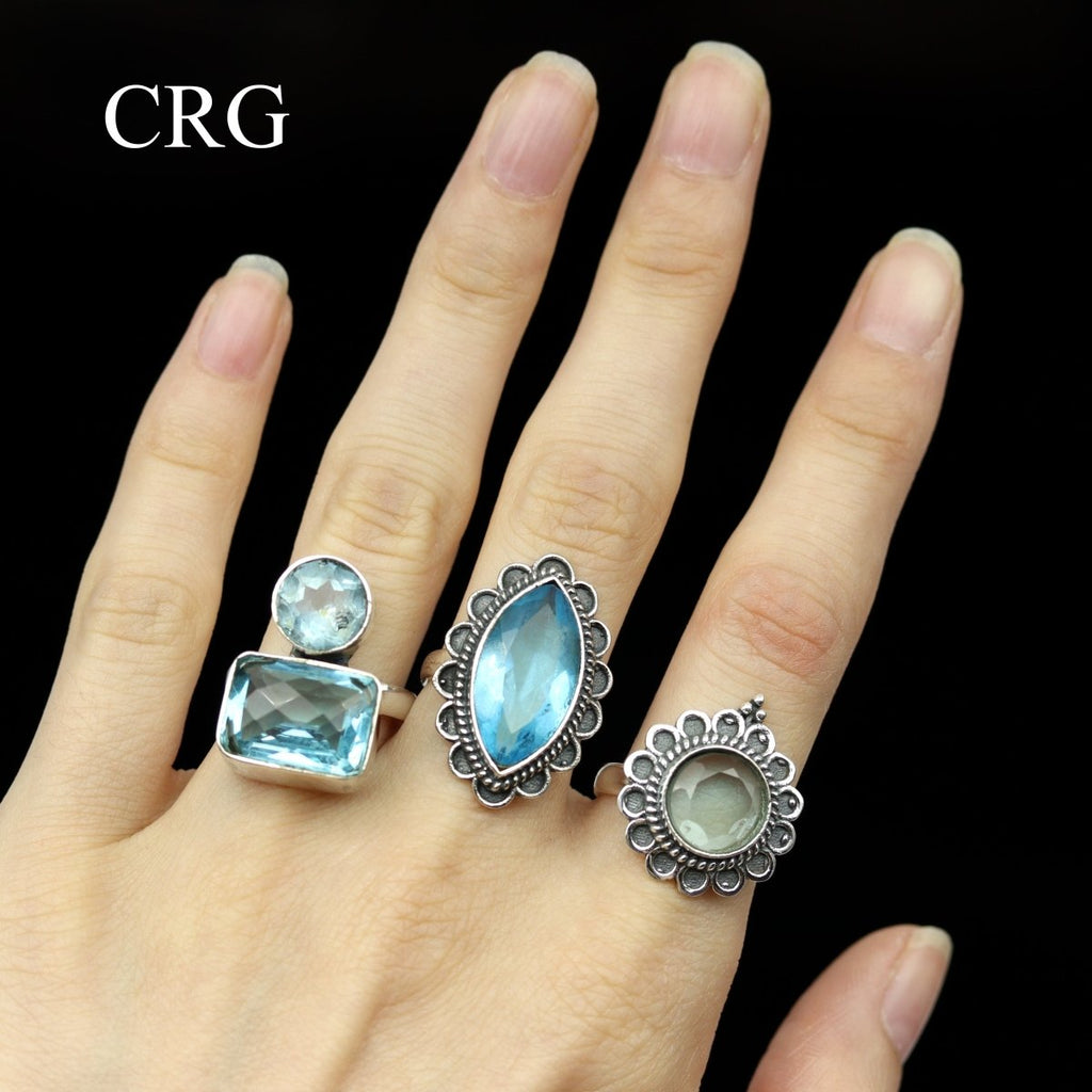 Blue Topaz 925 Sterling Silver Gemstone Rings (Mixed Sizes) (50 Gram Lot)